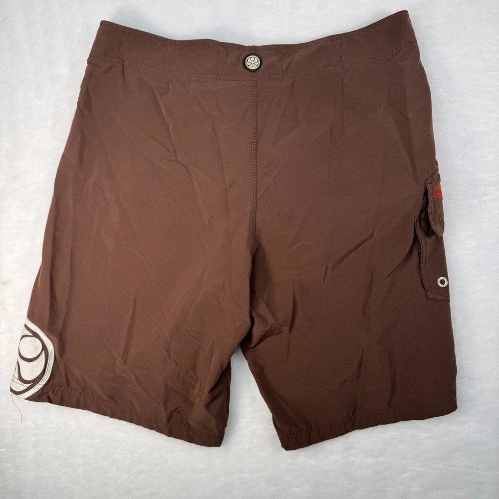 Hawaiian Island Creations HIC Brown Board Shorts Men's 36 Surf Swim Trunks Y2K